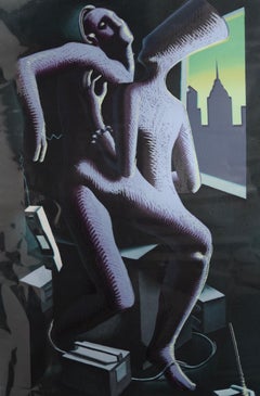 Mark Kostabi "Close Call" Serigrafía original c.1986