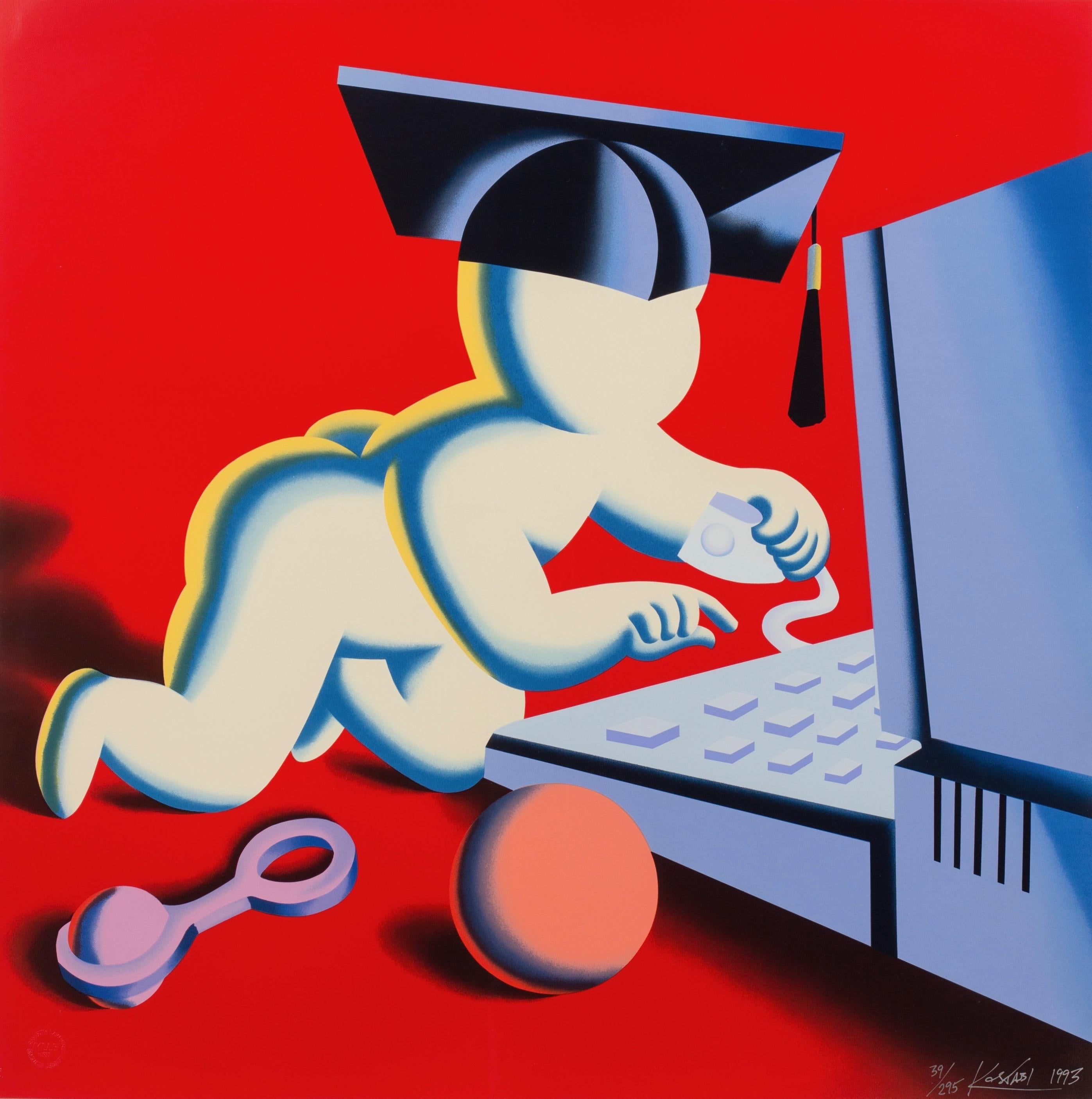 The Early Nerd Gets The Worm - Print by Mark Kostabi