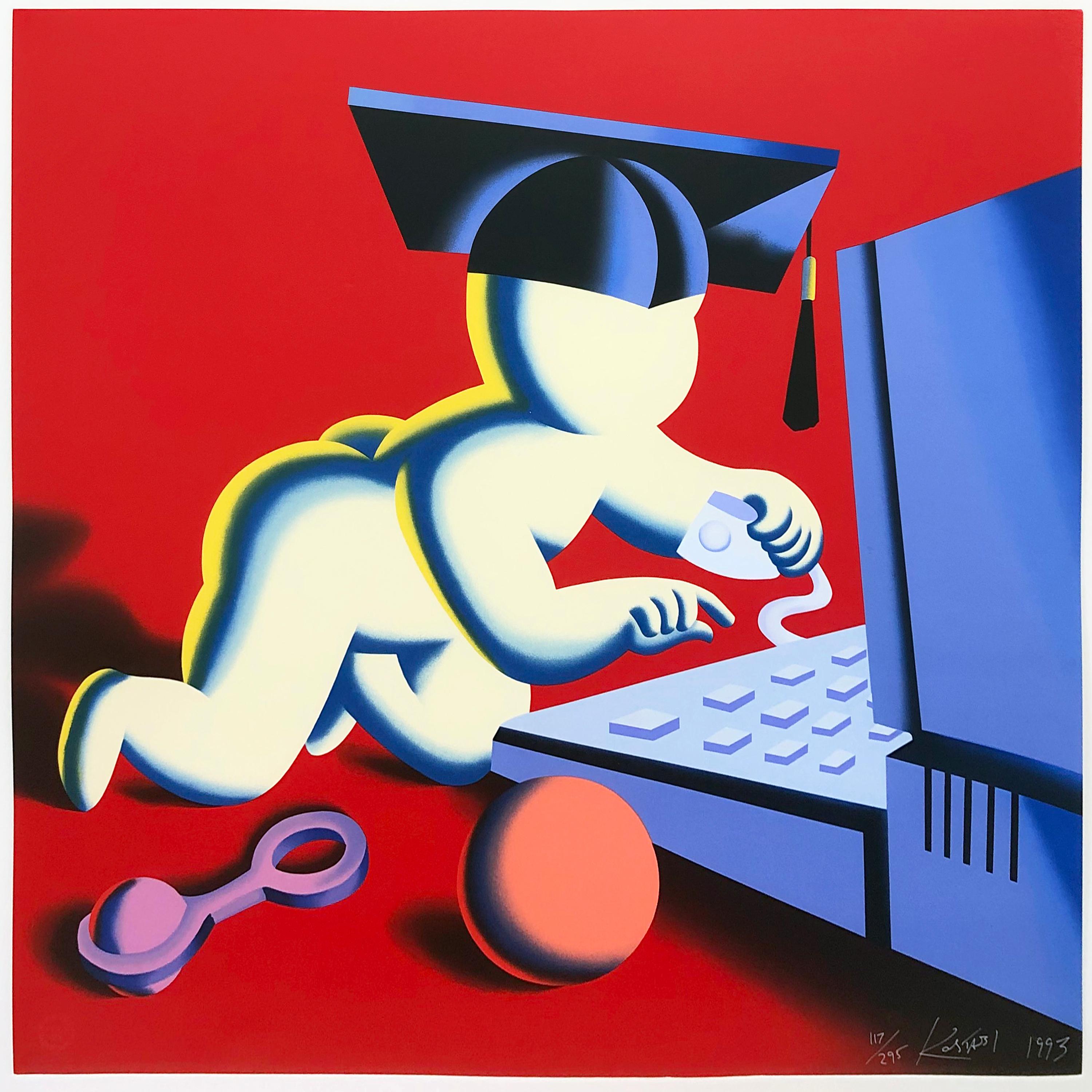 Mark Kostabi Portrait Print - THE EARLY NERD GETS THE WORM