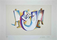 The Painter's Atelier - Original Lithograph by M. Kostabi - 2000