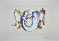 The Painter's Atelier -  Lithograph by M. Kostabi - 2000