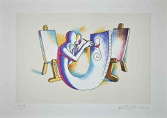 The Painter's Atelier - Lithograph by M. Kostabi - 2000