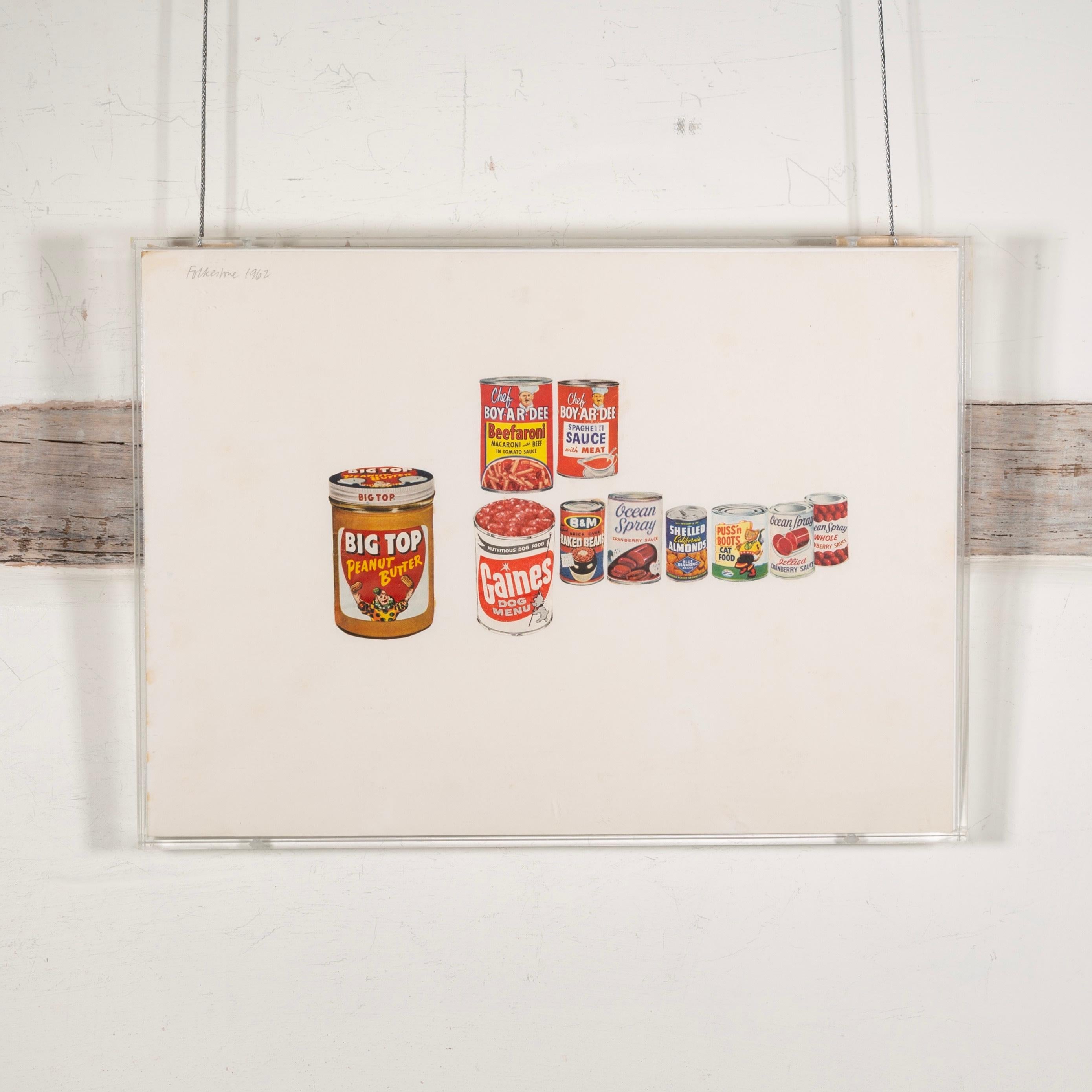 Peanut Butter & Tin Cans - Pop Art Paper Collage in Perspex Frame, 1962 For Sale 2