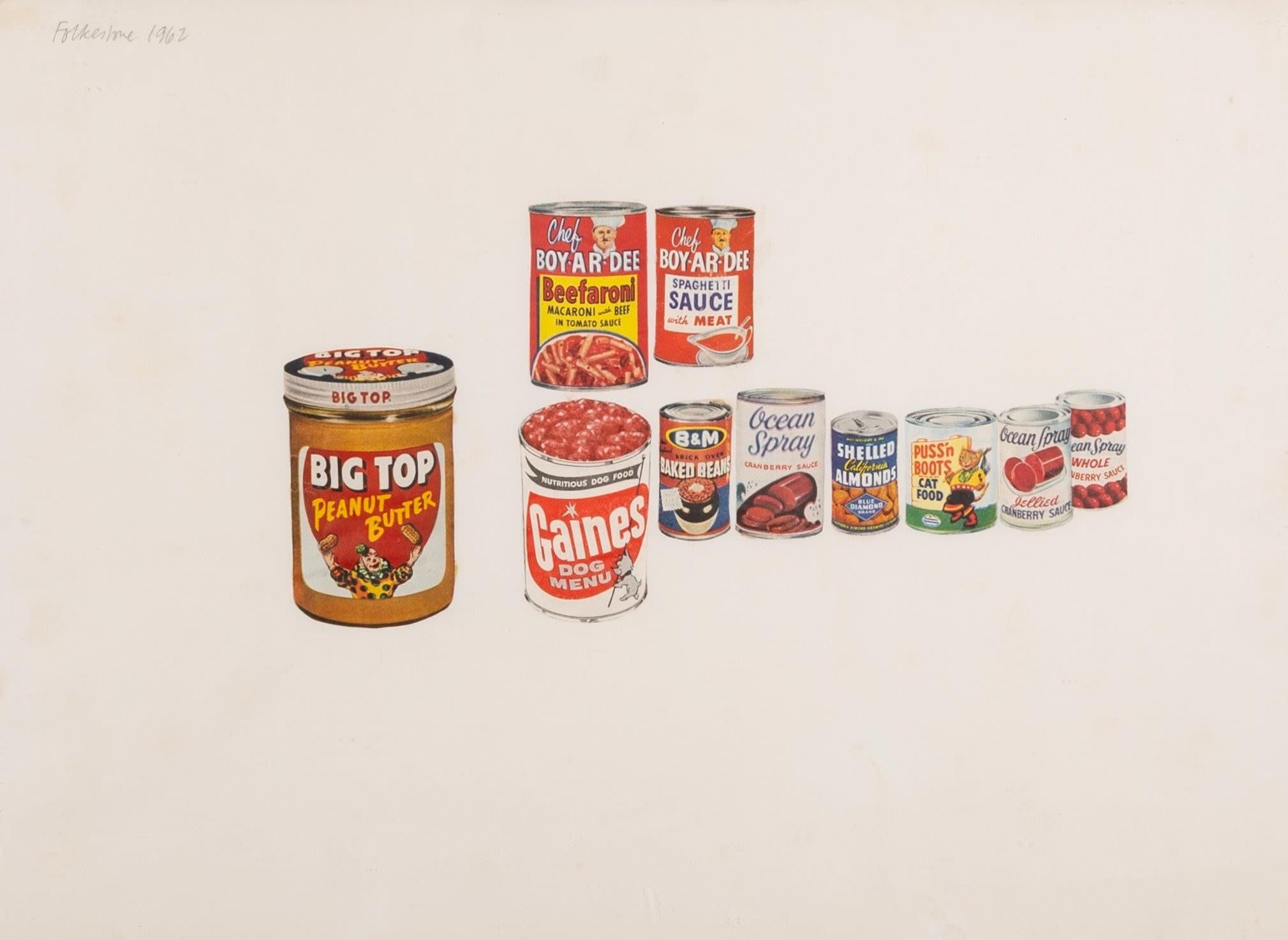 Peanut Butter & Tin Cans - Pop Art Paper Collage in Perspex Frame, 1962 For Sale 1