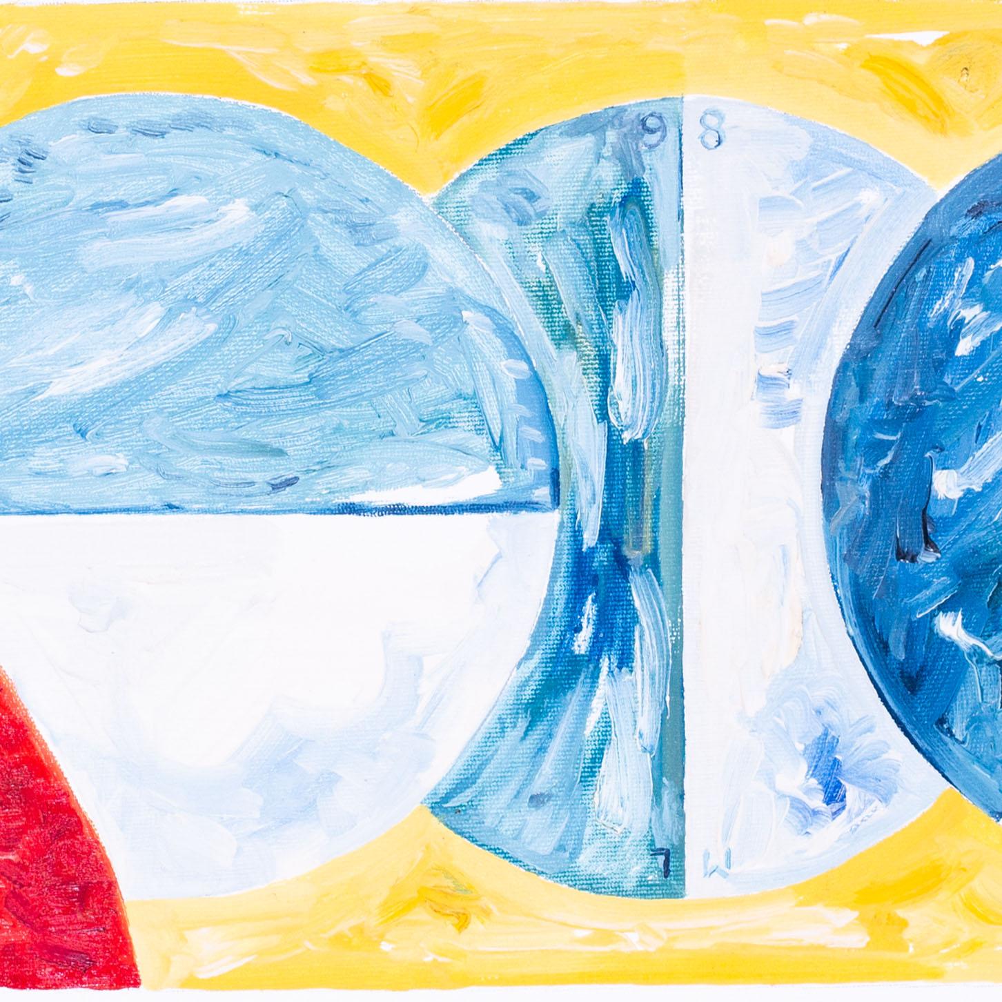 1986 Peinture à l'huile géométrique britannique de Mark Lancaster 