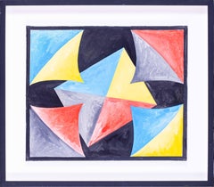 1990 Peinture à l'huile géométrique britannique de Mark Lancaster "After Doubles" (Après les doubles)
