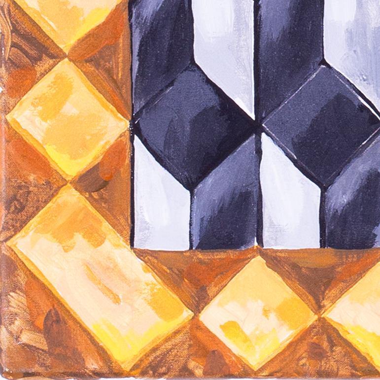 1990 Peinture à l'huile géométrique britannique de Mark Lancaster 