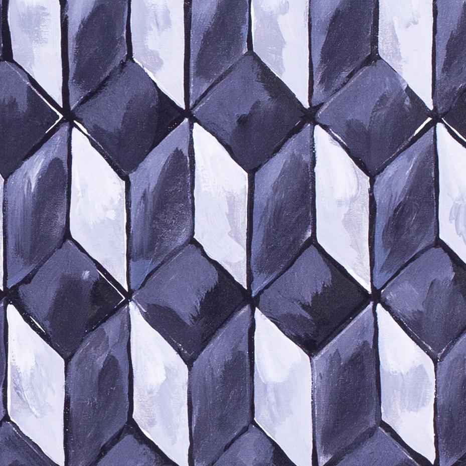1990 Peinture à l'huile géométrique britannique de Mark Lancaster 