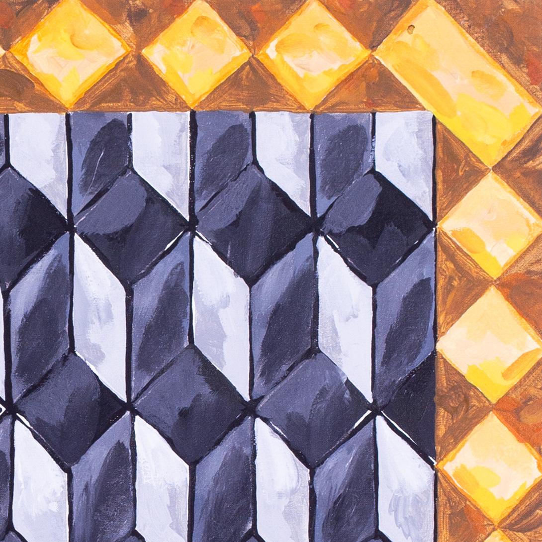 1990 Peinture à l'huile géométrique britannique de Mark Lancaster 