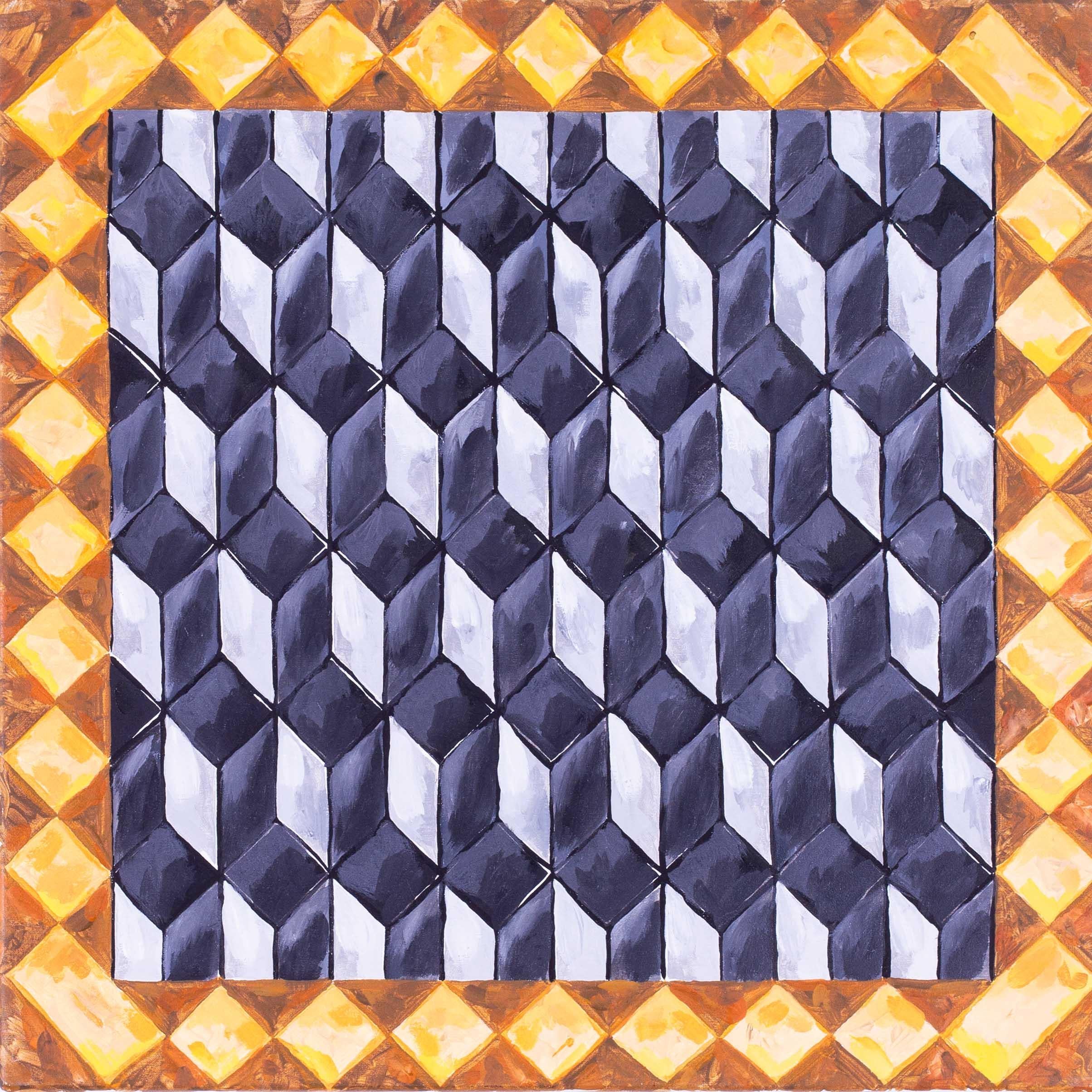 1990 Peinture à l'huile géométrique britannique de Mark Lancaster 