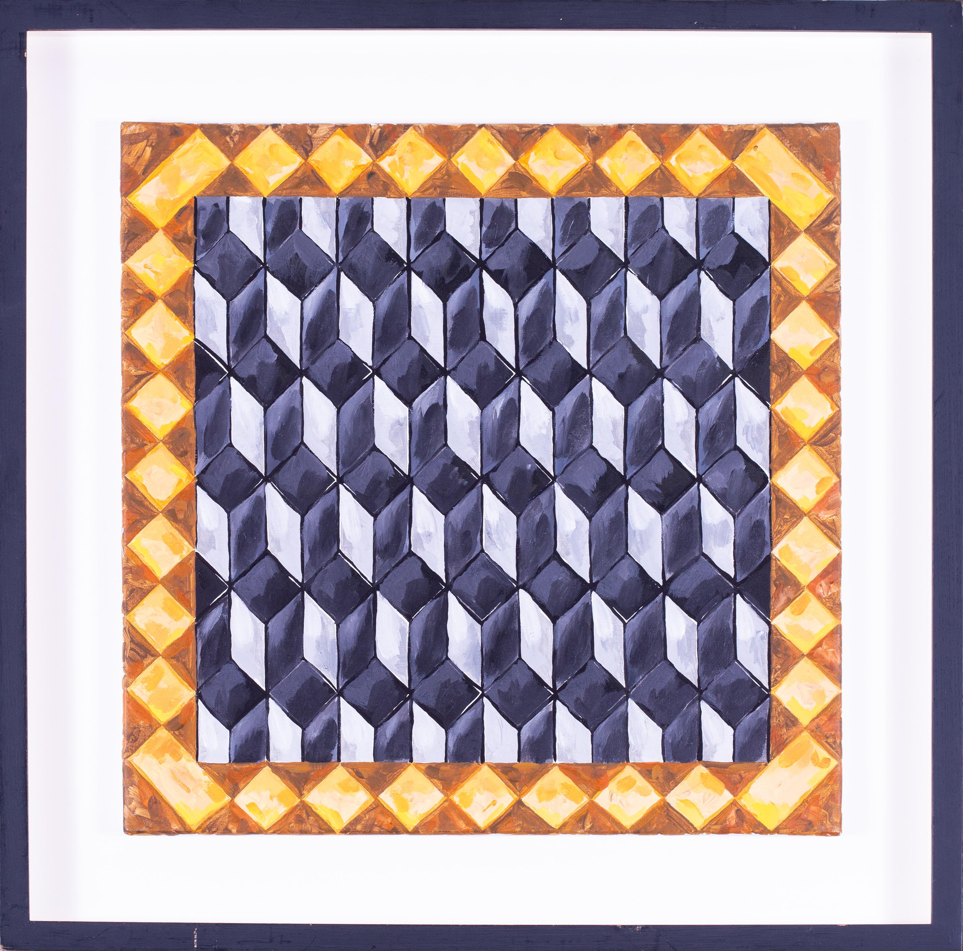 1990 British geometric oil painting by Mark Lancaster 'Pantaloon'