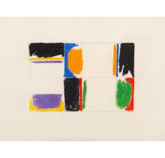 Vintage Red, Green, Orange & Purple Chalk Pastel by Mark Lancaster, circa 1960s