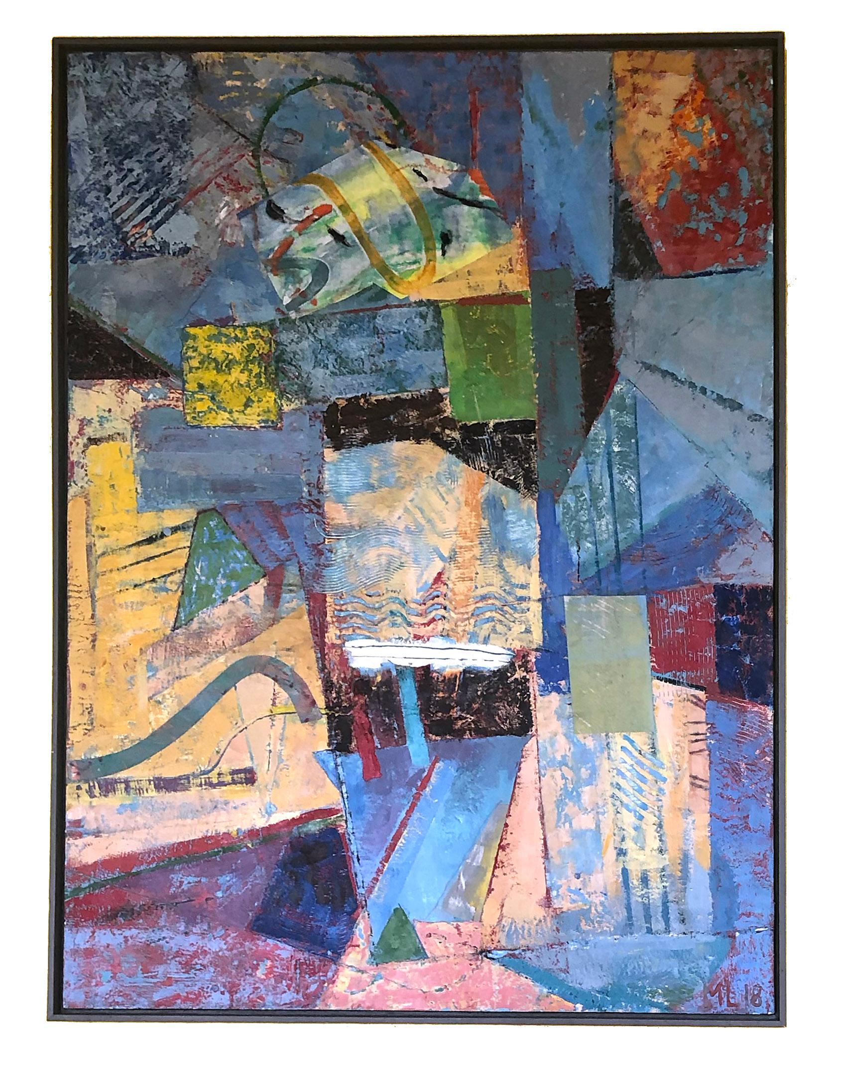 Mark Lavatelli Abstract Painting - Contemporary Abstract Bright Colors Encaustic Painting Blue Red Yellow Framed 