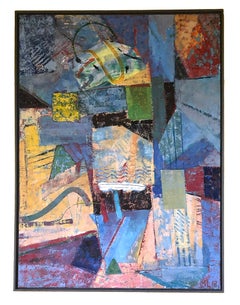 Contemporary Abstract Bright Colors Encaustic Painting Blue Red Yellow Framed