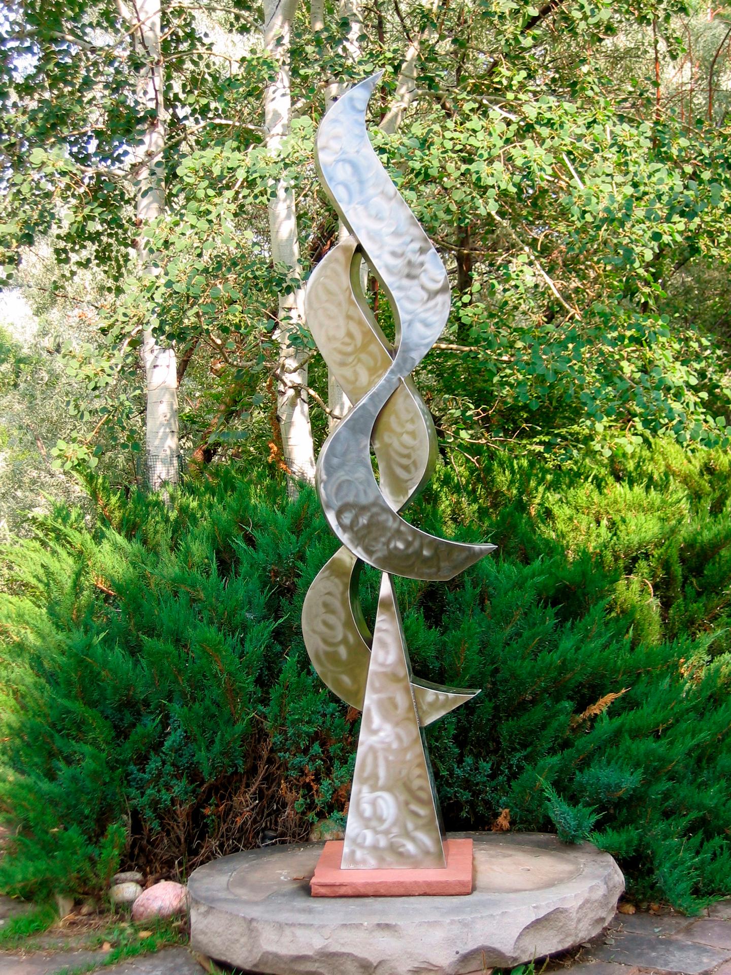 Pas de Deux, 88" tall stainless steel sculpture - Sculpture by Mark Leichliter