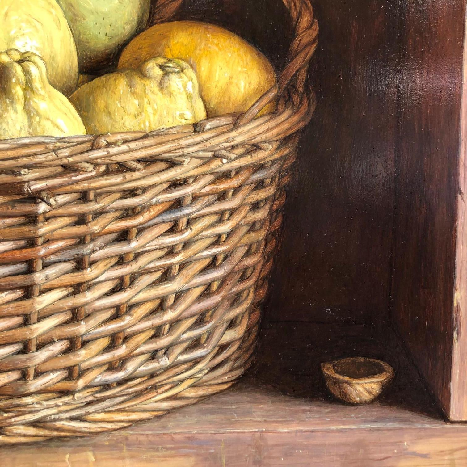 Contemporary Still Life in a cabinet 'Basket of Lemons' by Mark Lijftogt 2