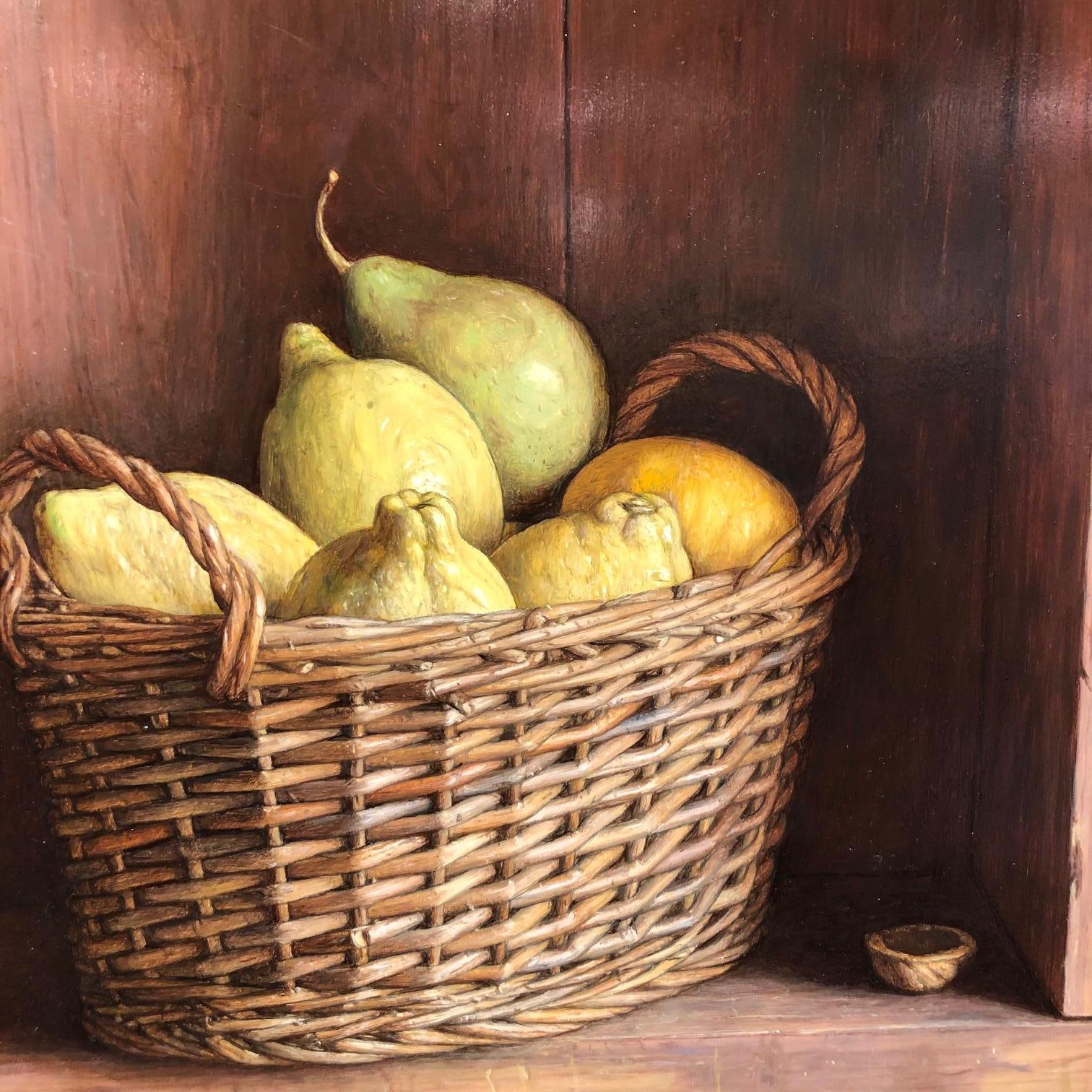 Contemporary Still Life in a cabinet 'Basket of Lemons' by Mark Lijftogt For Sale 1