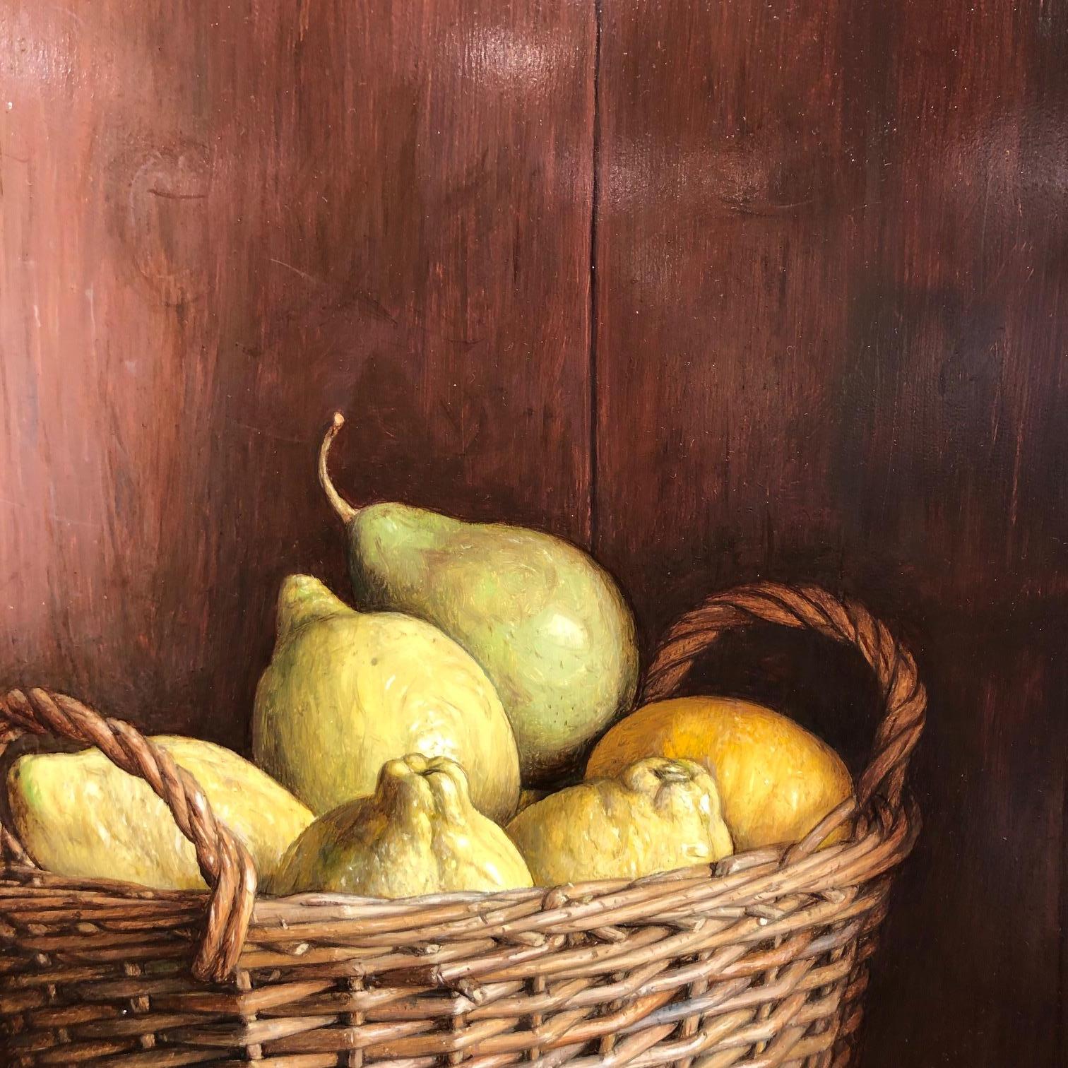 Contemporary Still Life in a cabinet 'Basket of Lemons' by Mark Lijftogt For Sale 2