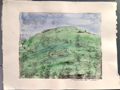 1960s "Green Hill" Hand Colored Etching Landscape Mark Luca