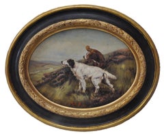 DOGS - Italian Animalia oil on canvas oval  painting, Mark Majer