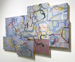 Modernistisches abstraktes Gemälde "A Celluloid Dickey, ein Rasiermesser und zwei 8-Blöcke"