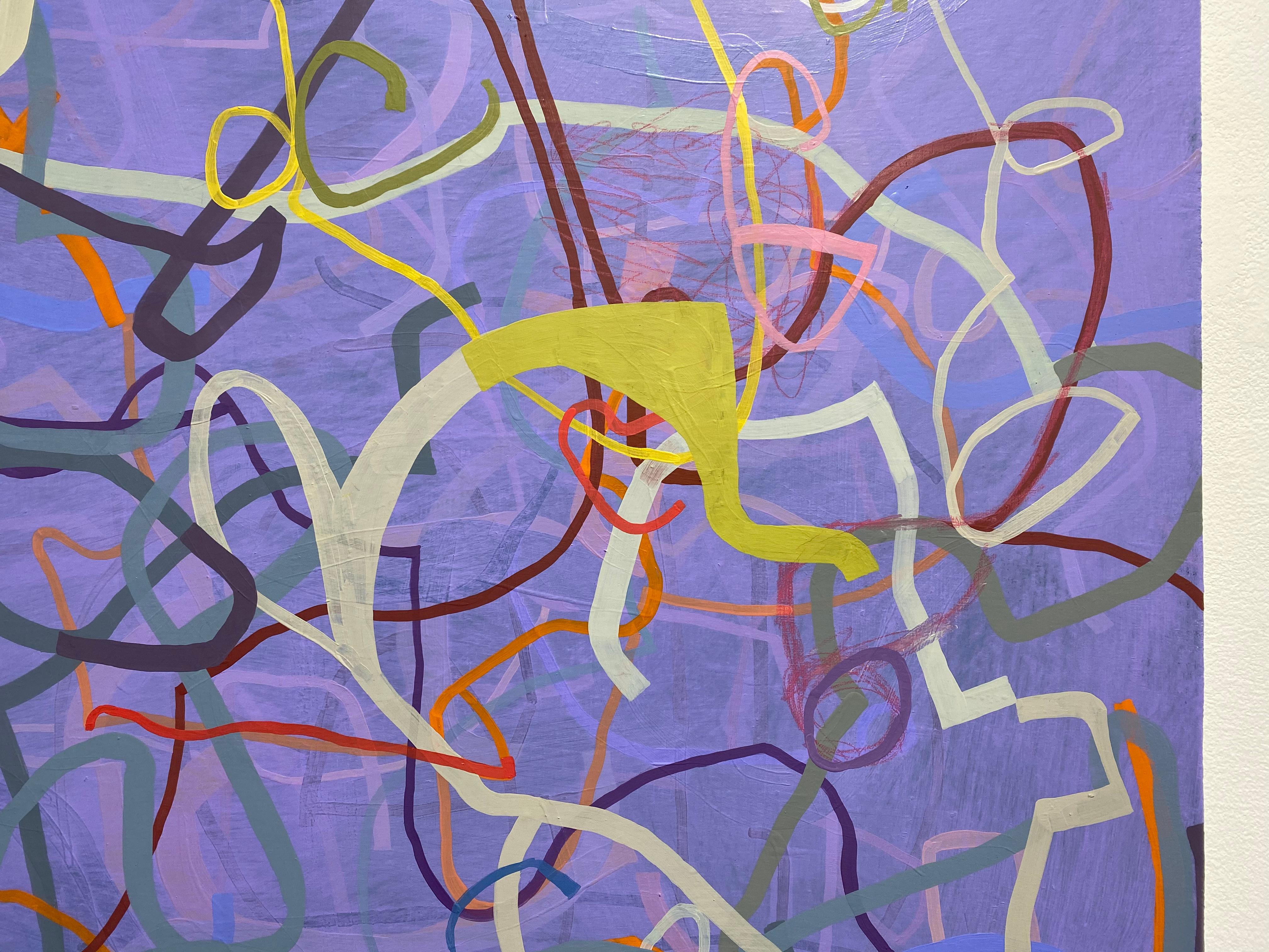 “Driving a Tractor Into the Shiny Future”  Abstract painting (violet) - Gray Abstract Painting by Mark Masyga