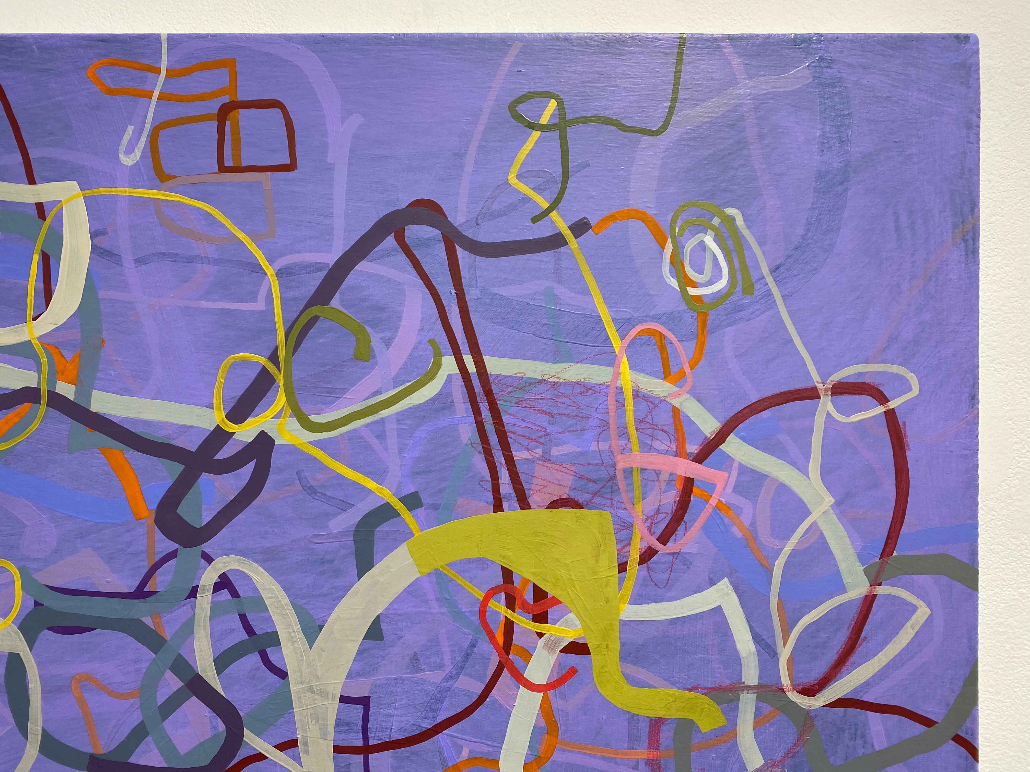 “Driving a Tractor Into the Shiny Future”  Abstract painting (violet) For Sale 1
