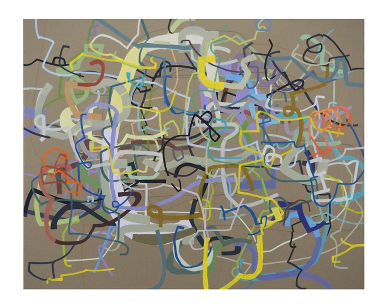 Mark Masyga - Fluency and Clank, Linear Abstract Oil Painting For Sale