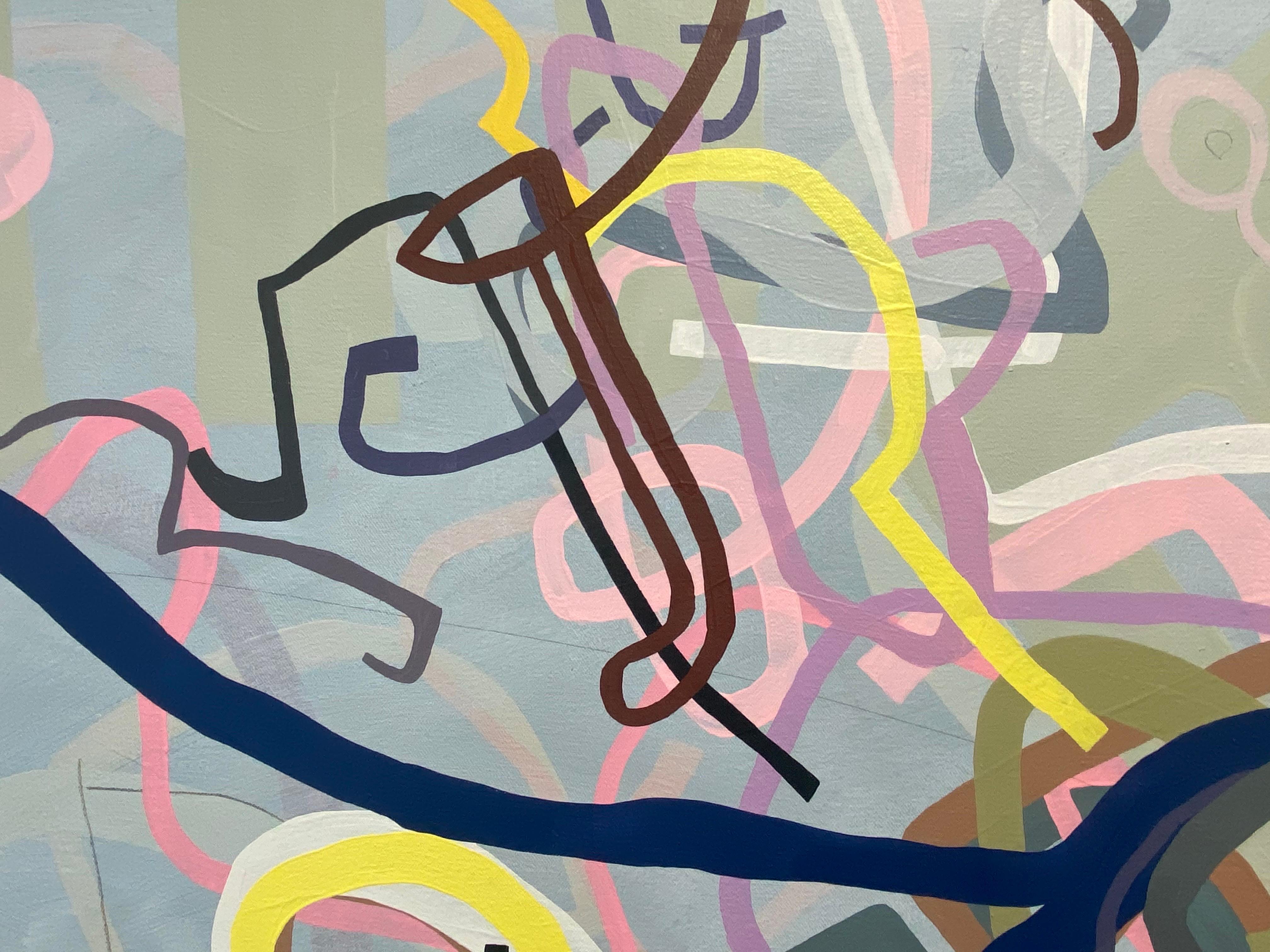 Mark Masyga, Quodlibet, pittura ad olio astratta di grandi dimensioni con fondo grigio neutro in vendita 4
