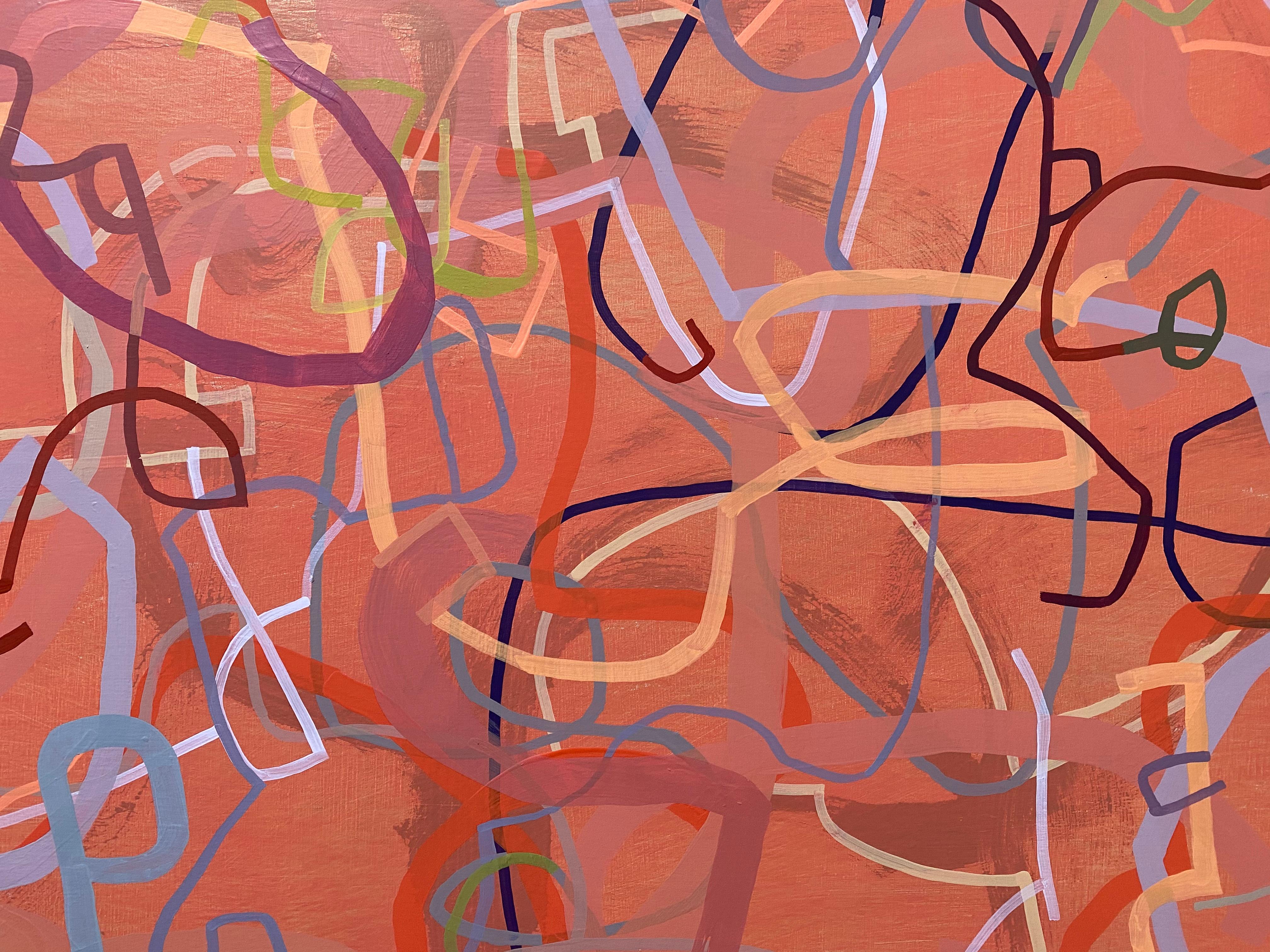 Once or Twice, Like an Ermine Jigsaw, zeitgenössisches abstraktes Gemälde (rot) im Angebot 1