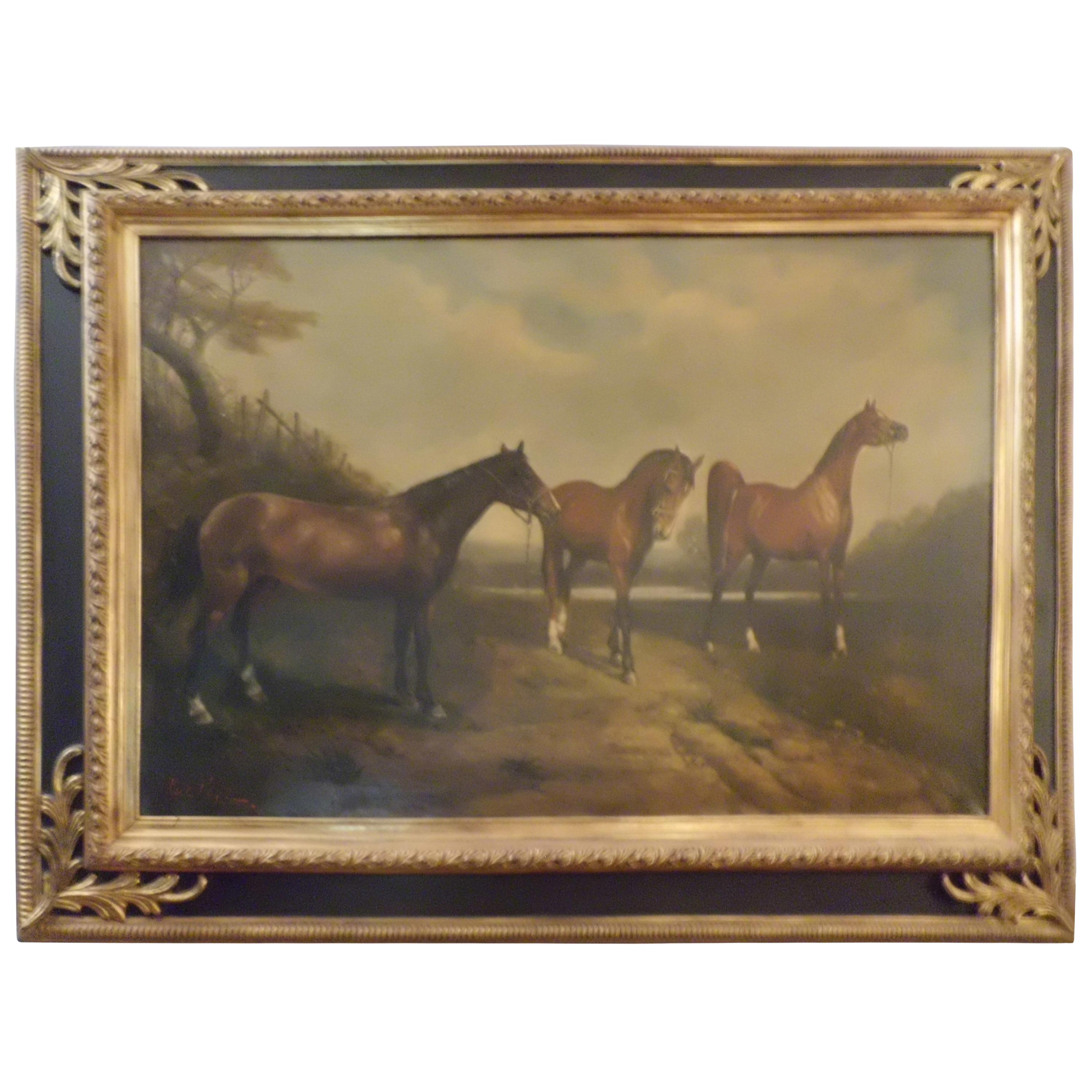 Mark Mayer Impressive Oil on Canvas, 20th Century, Horse Scene For Sale