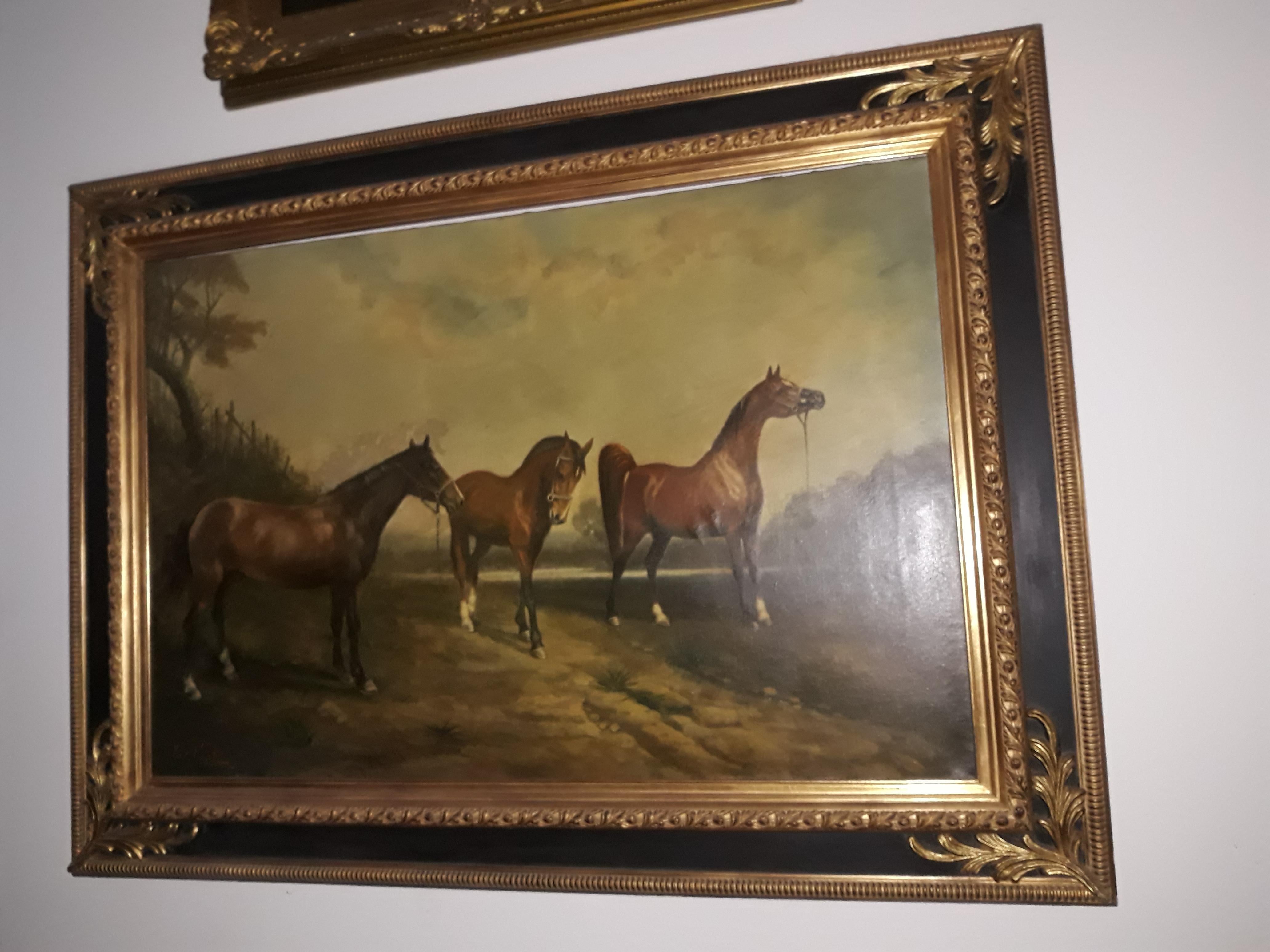 Neoclassical Mark Mayer Impressive Oil on Canvas, 20th Century, Horse Scene For Sale