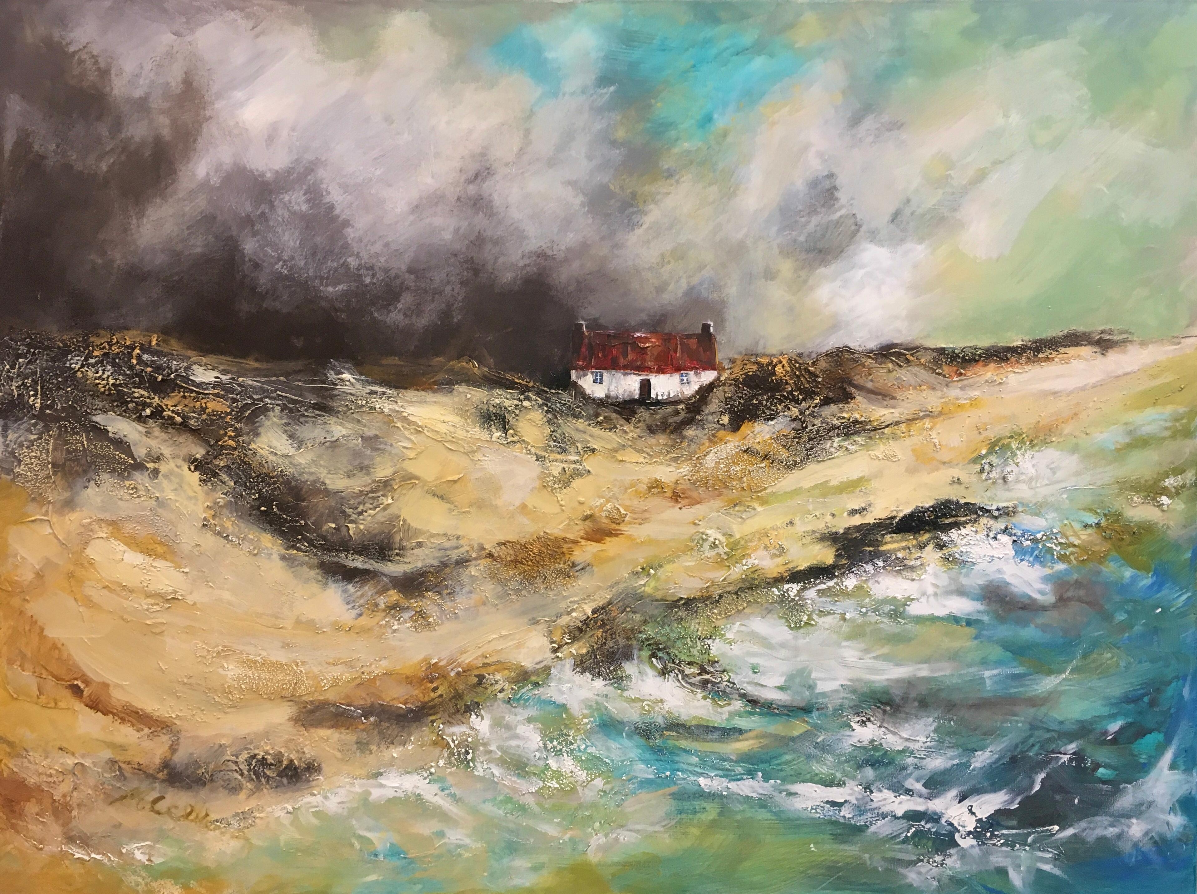 Kearvaig Bothy - Contemporary Seascape Painting by Mark McCallum