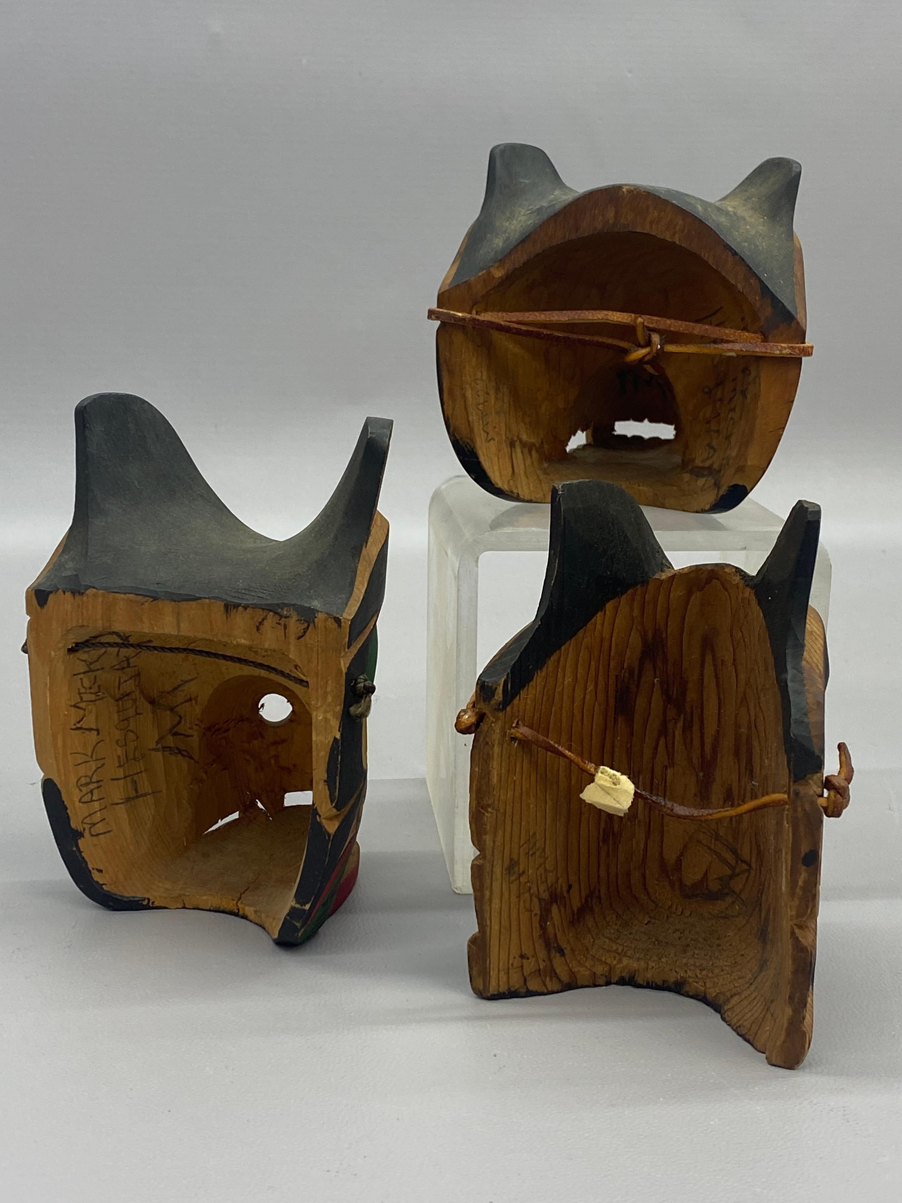 Mark Mickey Native American First Nation Hand Carved and Colored Masks, 3 In Good Condition In Garnerville, NY