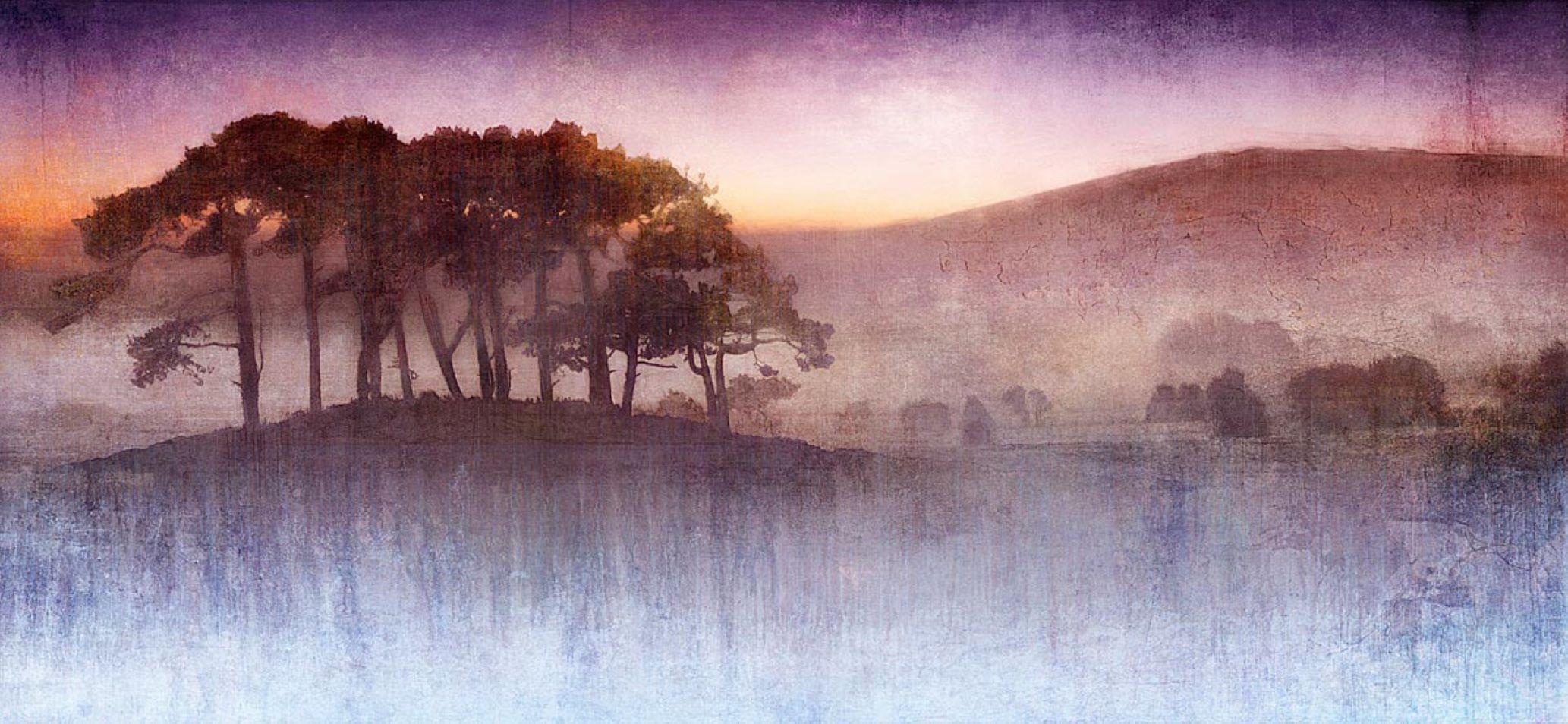 Atardecer Lila - Colorido, Brillante, Atmosférico, Árbol, Naturaleza, Arte Digital