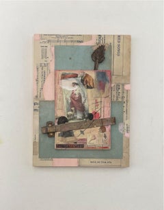 "Broken Promise" wood panel; found object; religious; mixed media