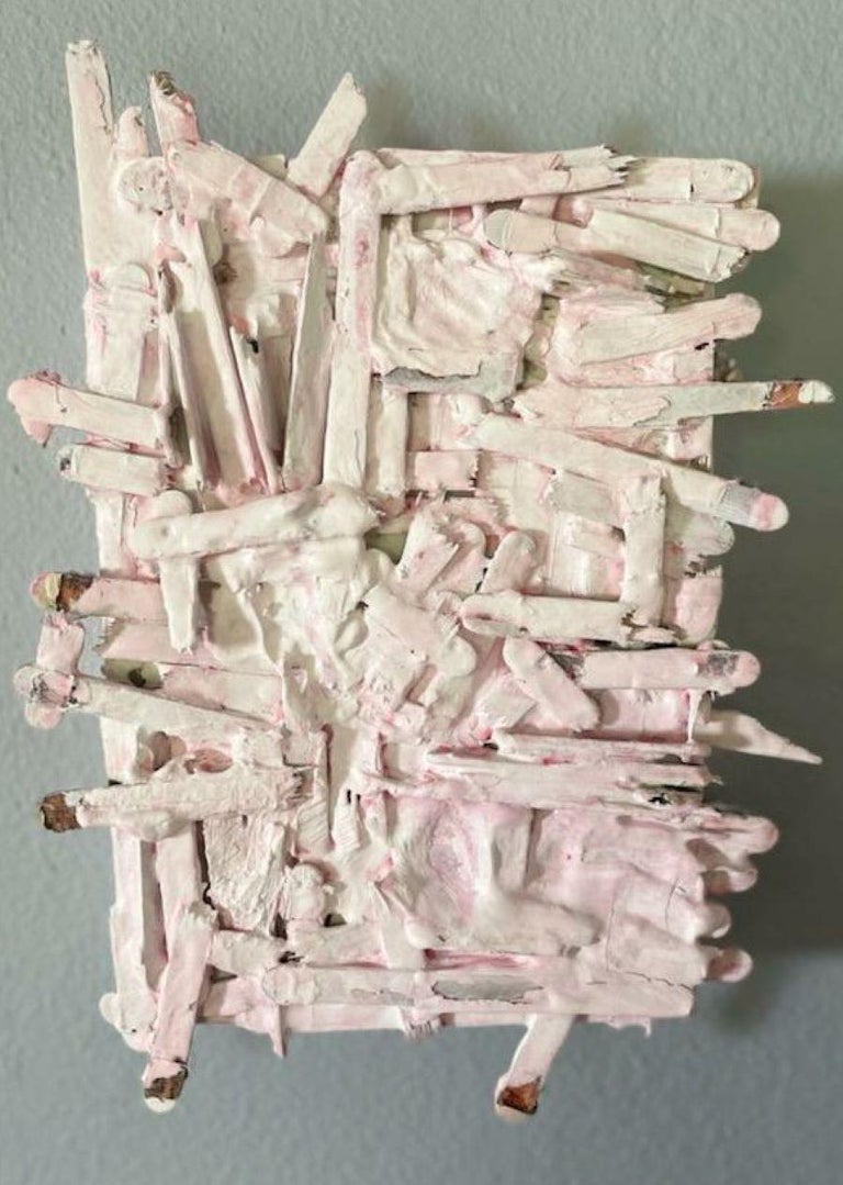 Mark Palmer Abstract Sculpture - "Construction XI", Monochromatic, contemporary, pink, wood, sticks, plaster