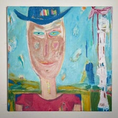 "Diamante Cowboy" abstract expressionism; mixed media art; figurative
