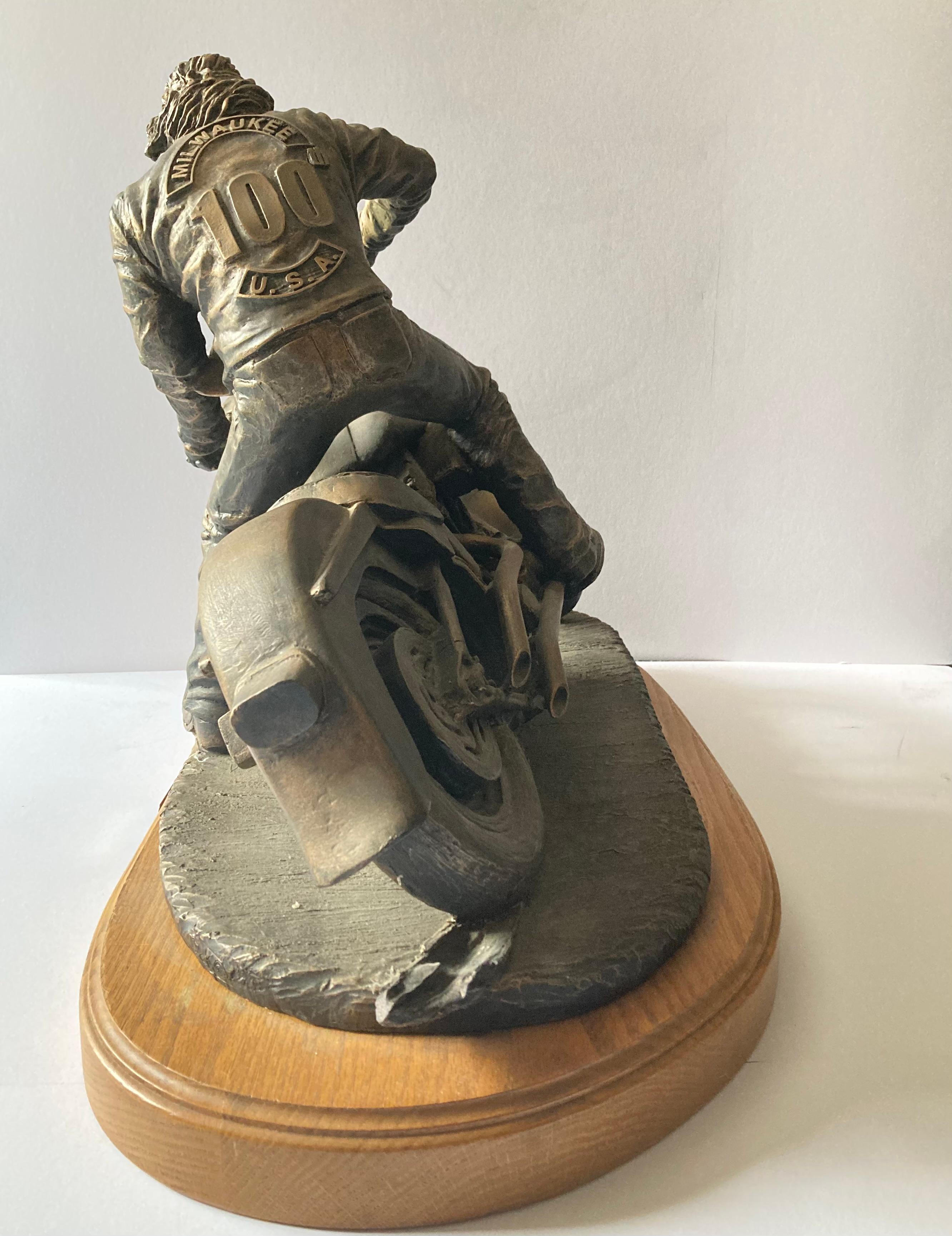 This is an Mark Patrick sculpture “full throttle” Milwaukee 100th anniversary. Signed and numbered In excellent shape. Sculpture measures 28x19x13