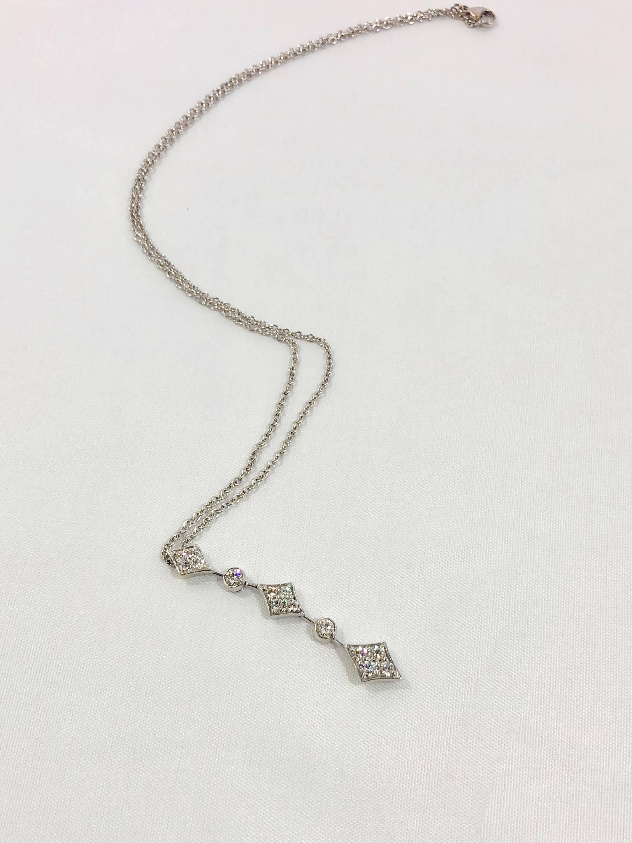 Women's or Men's Mark Patterson 18 Karat White Gold Diamond Drop Necklace