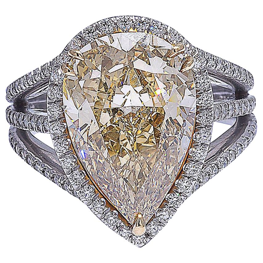 Mark Patterson GIA Certified Fancy Color Yellow Pear Shape Diamond Platinum Ring For Sale