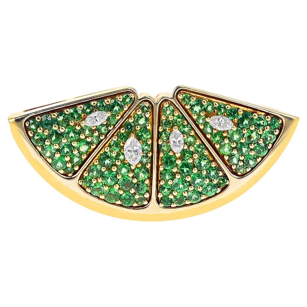 Mark Patterson Tsavorite Garnet and Diamond Lime Wedge Brooch, 18k and 24k  For Sale