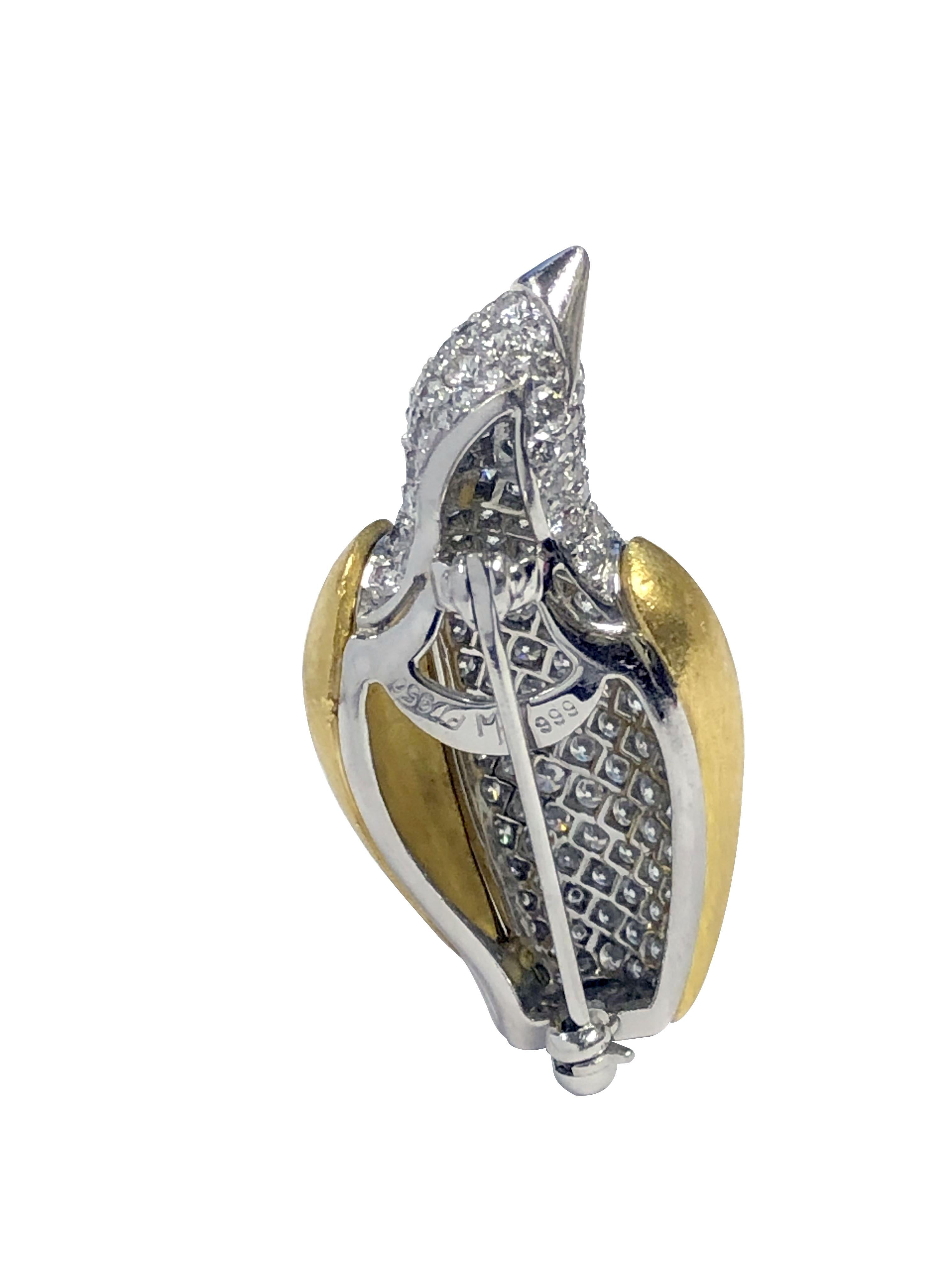 Women's or Men's Mark Patterson Yellow Gold Platinum and Diamond Pave Penguin Brooch  For Sale