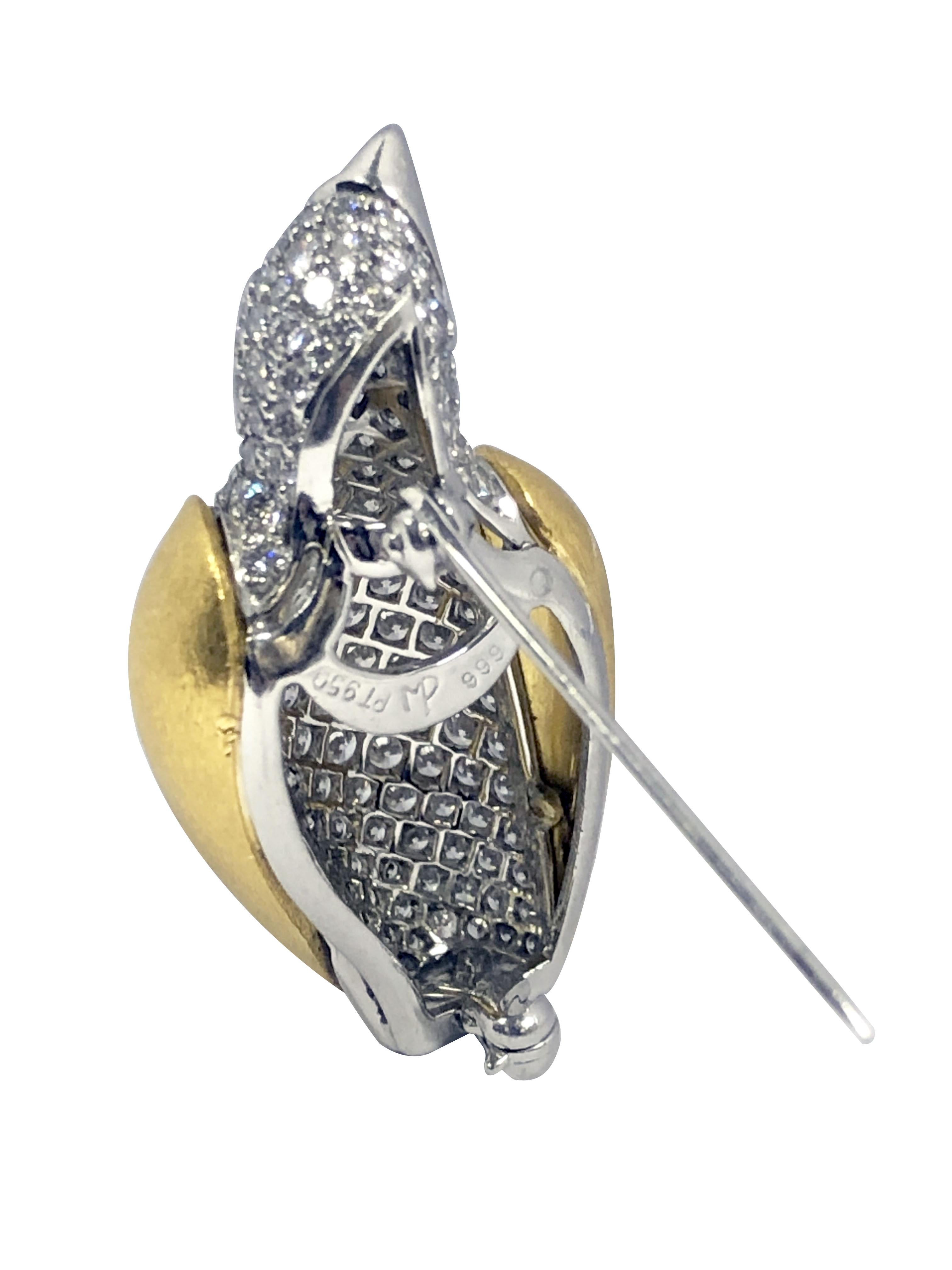 Mark Patterson Yellow Gold Platinum and Diamond Pave Penguin Brooch  For Sale 1
