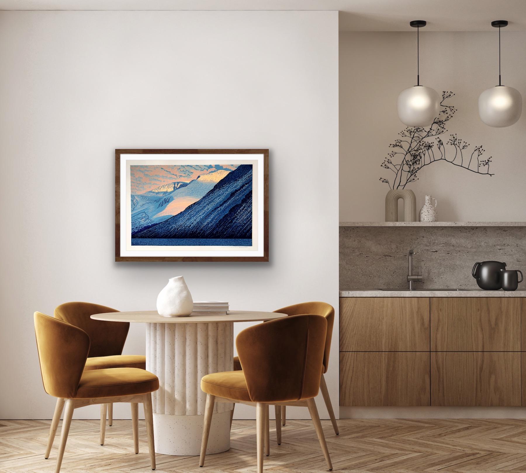 Sol en los Scafells, Distrito de los Lagos, Linoimpresión, Paisaje contemporáneo Arte de la naturaleza en venta 6