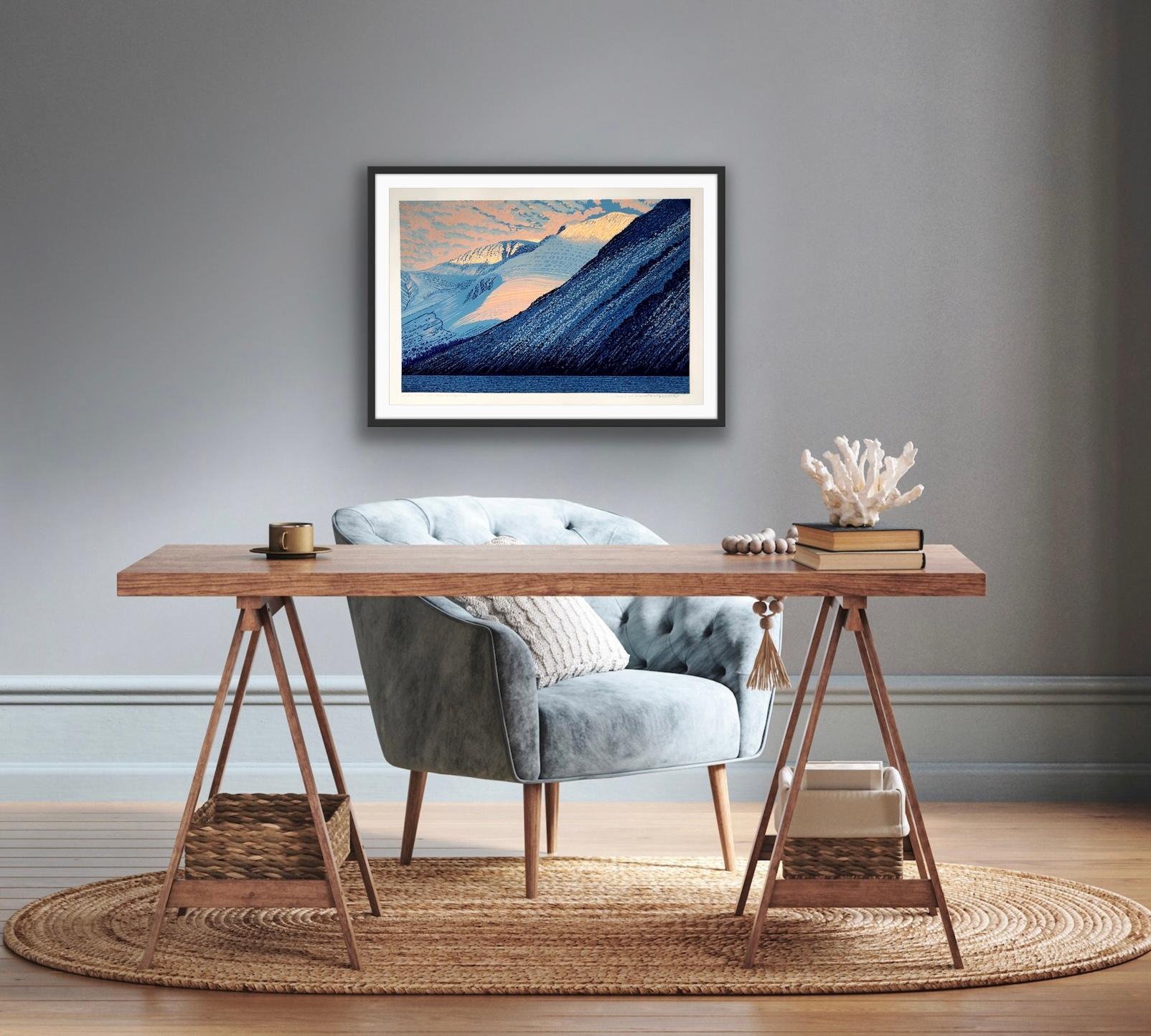 Sol en los Scafells, Distrito de los Lagos, Linoimpresión, Paisaje contemporáneo Arte de la naturaleza en venta 10