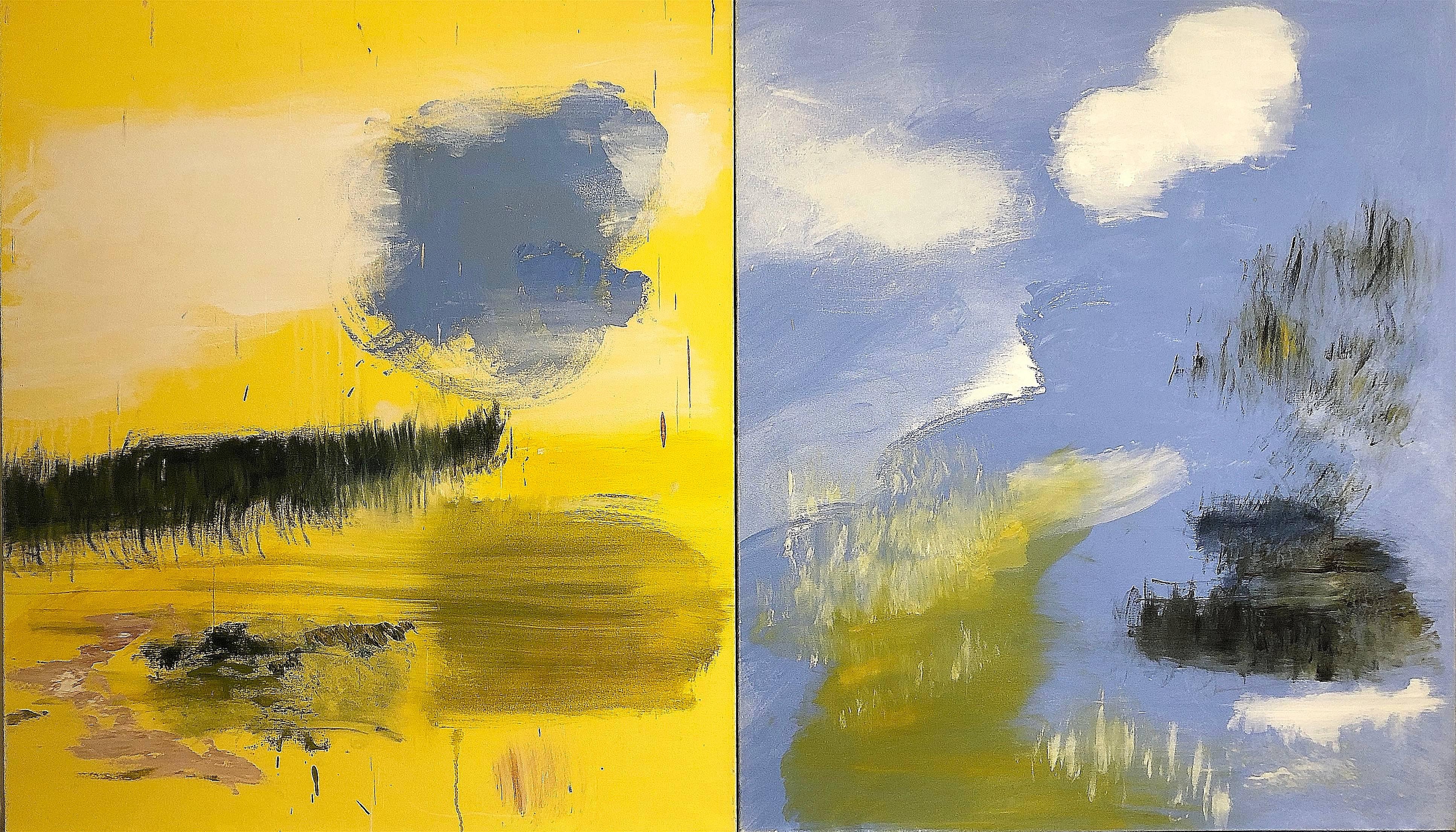 Mark Perry Abstract Painting - Yellow into Blue (Diptych)