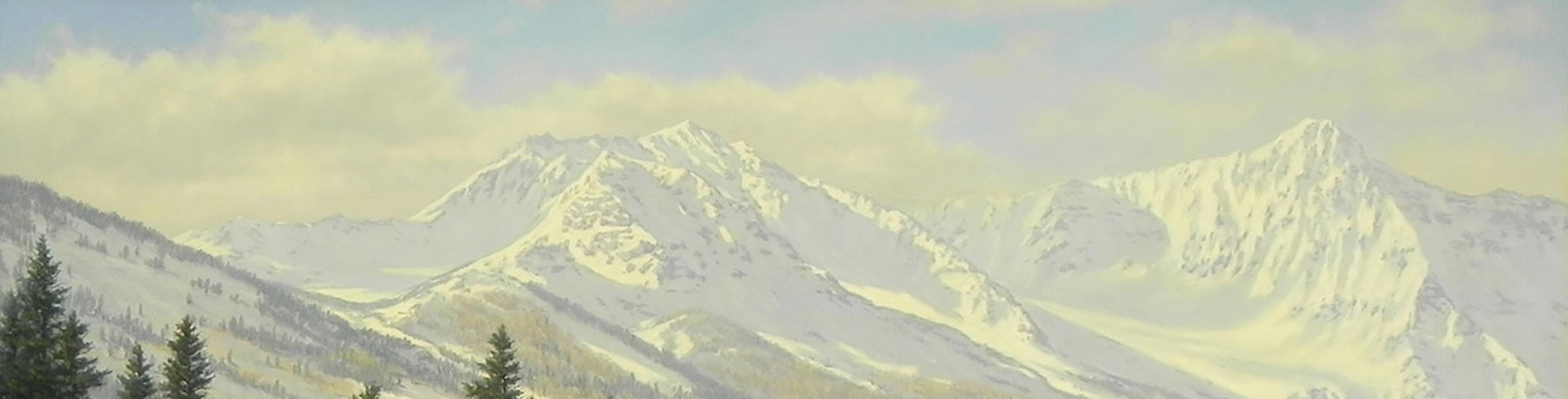 « Mears Peak », Mark Pettit, paysage réaliste original, huile sur toile, 30 x 46 cm  en vente 2