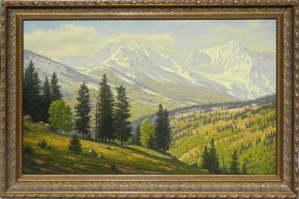 « Mears Peak », Mark Pettit, paysage réaliste original, huile sur toile, 30 x 46 cm  en vente 4