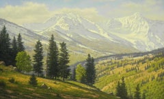 « Mears Peak », Mark Pettit, paysage réaliste original, huile sur toile, 30 x 46 cm 